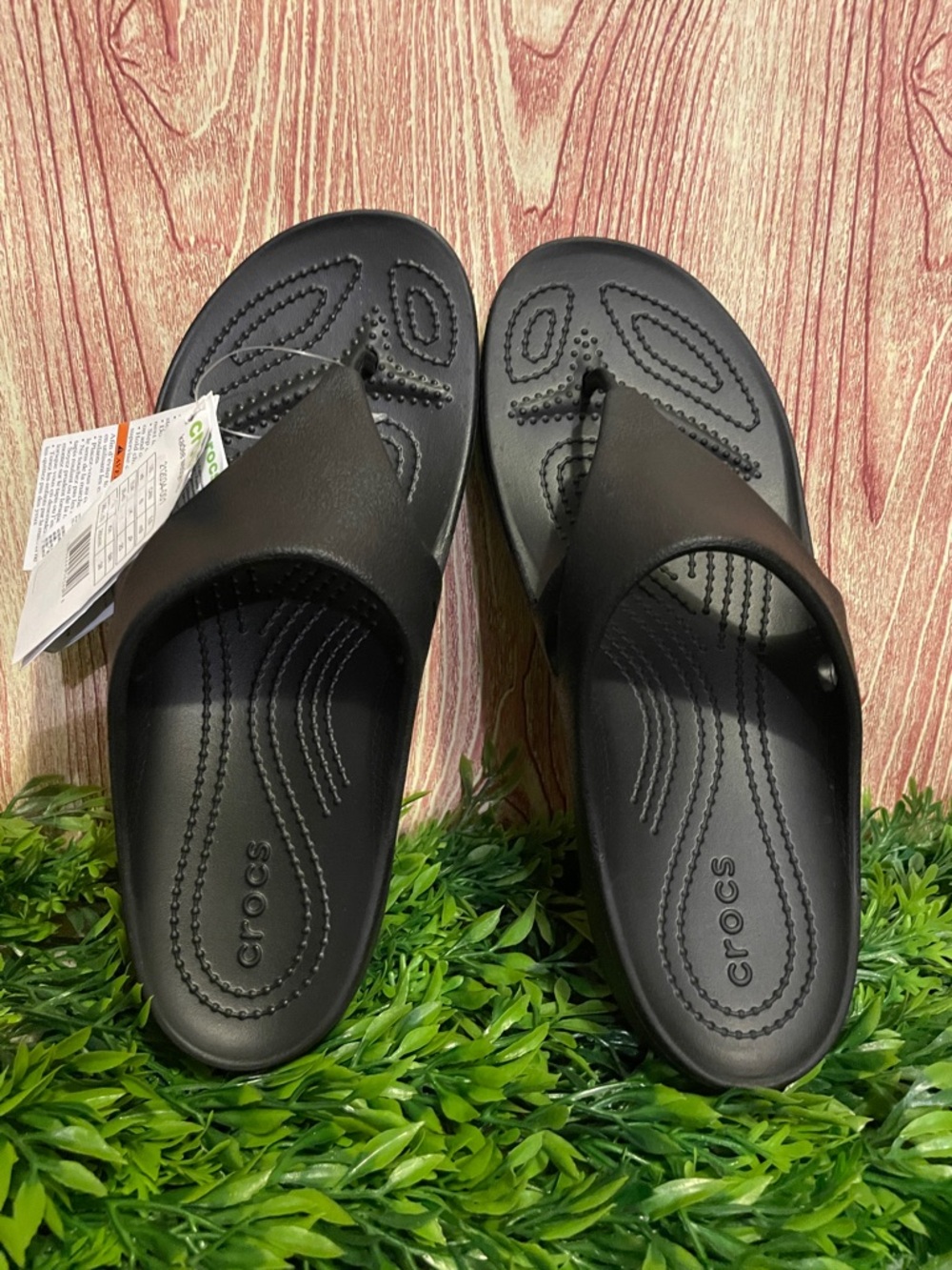 CROCS Women’s Kadee Black Wedge Flip Flop Sandals - Picture 2 of 5